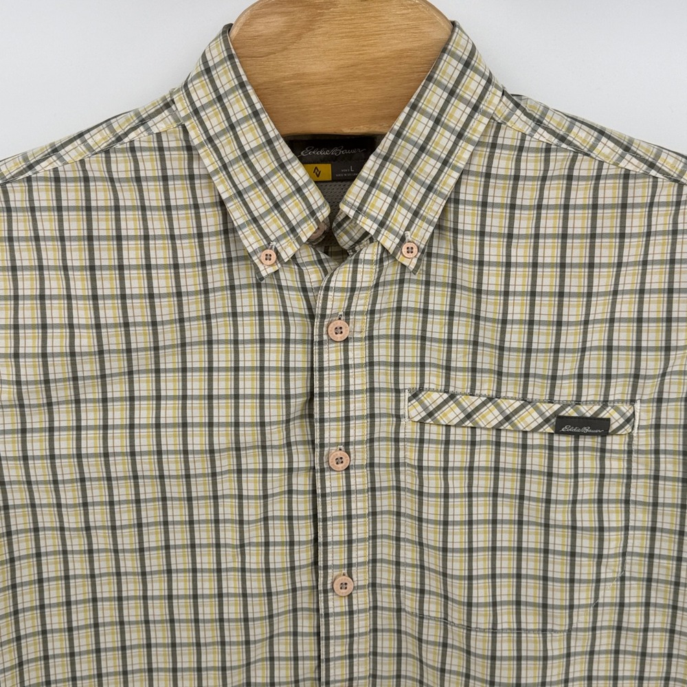 Eddie Bauer Travex Mens Plaid Short Sleeve Shirt Size L Outdoor Casual‎